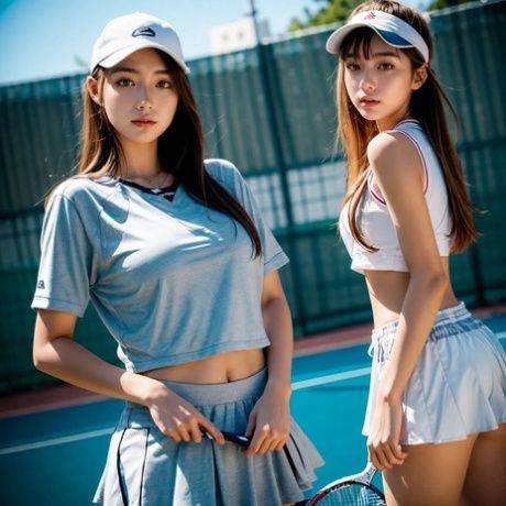 Beautiful AI generated babe displays her juicy swollen pussy on a tennis court - #8