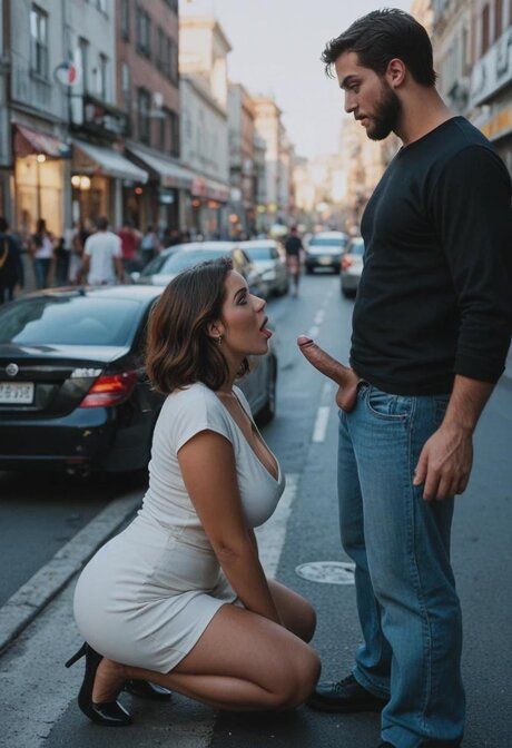 AI generated beauty goes nude on a city street before teasing a man - #2