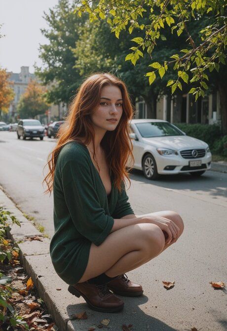 AI generated redhead shows her beautiful body in public and fucks too - #10