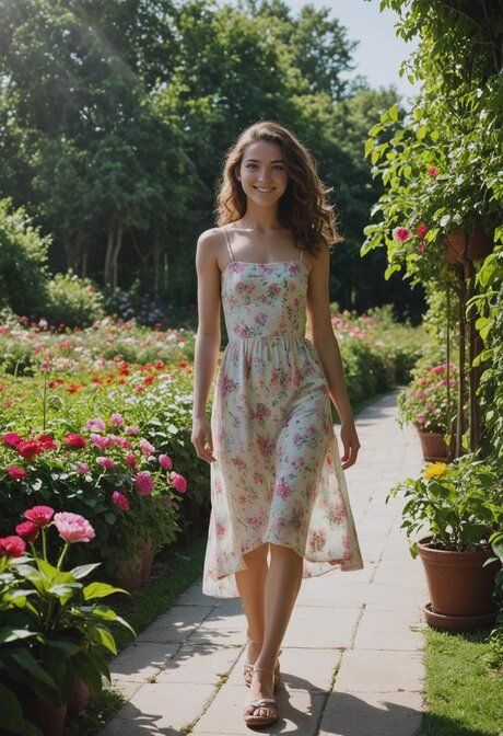 Slim AI generated beauty has sex while out in a flower garden during the day - #3