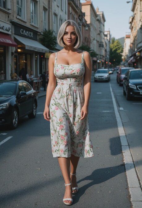 Sexy AI generated blonde poses nude on a street and gets fucked too - #8