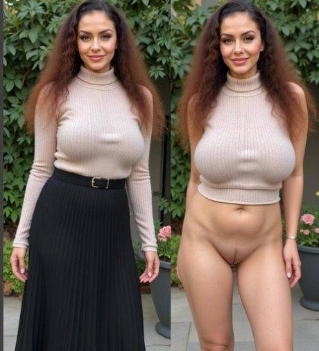 Buxom MILF poses in sexy lingerie in an AI generated outdoor compilation - #3