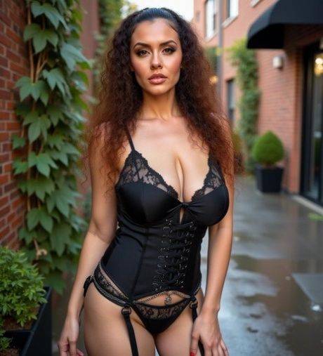 Buxom MILF poses in sexy lingerie in an AI generated outdoor compilation - #6