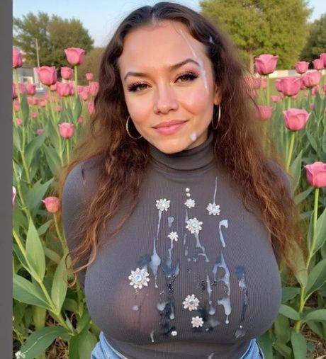 Buxom MILF poses in sexy lingerie in an AI generated outdoor compilation - #10