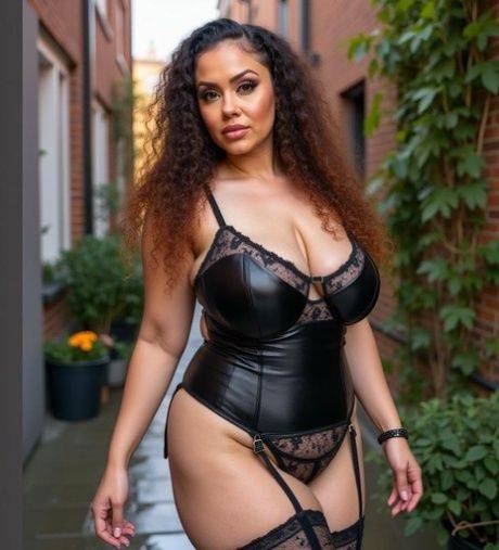 Buxom MILF poses in sexy lingerie in an AI generated outdoor compilation - #8