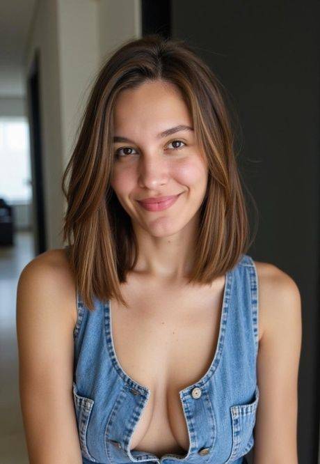 Slender brunette teen Clara Blanc models various lingerie outfits at home - #8