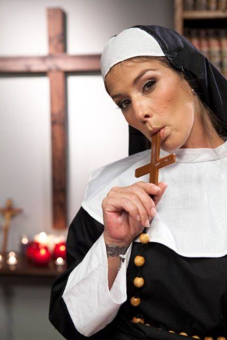 Horny nun Felony poses with her schoolgirls who flash their tits in the office - #18