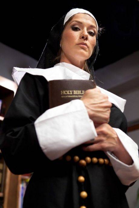 Horny nun Felony poses with her schoolgirls who flash their tits in the office - #15