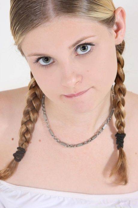 Pigtailed cutie Lil Candy spreading her yummy pink pussy on the bed - #17