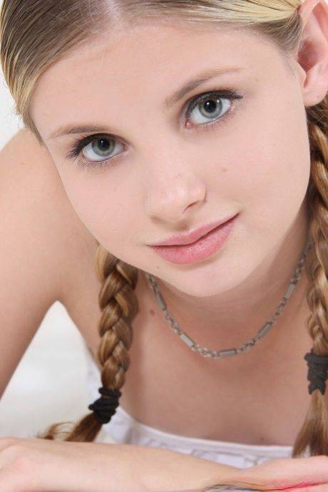 Pigtailed cutie Lil Candy spreading her yummy pink pussy on the bed - #16