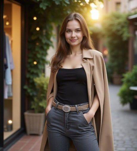 AI generated teen beauty shows her firm tits while posing outdoors - #9