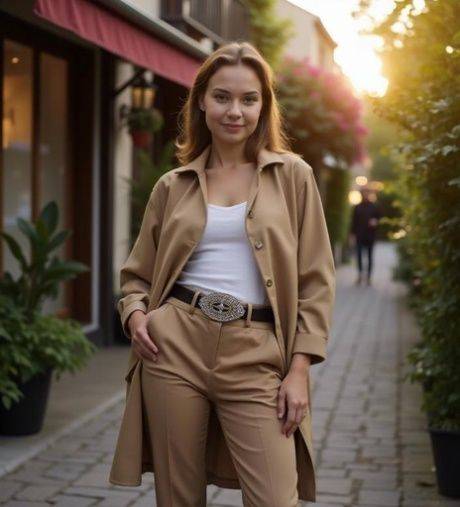 AI generated teen beauty shows her firm tits while posing outdoors - #3