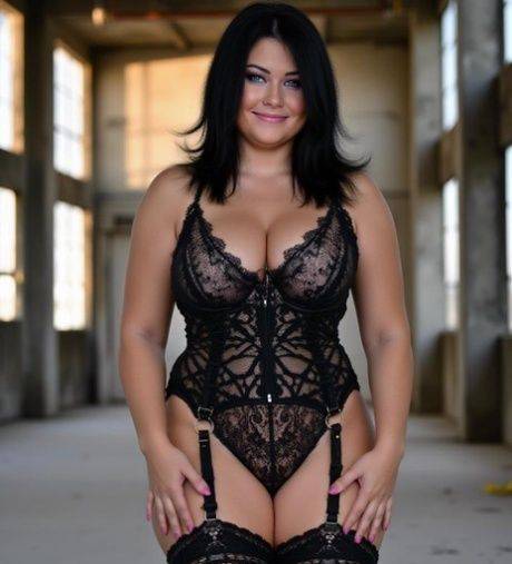 AI generated brunette models lingerie during indoor and outdoor solo action - #2