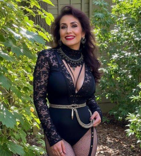 AI generated woman poses in sexy lingerie during outdoor action - #3
