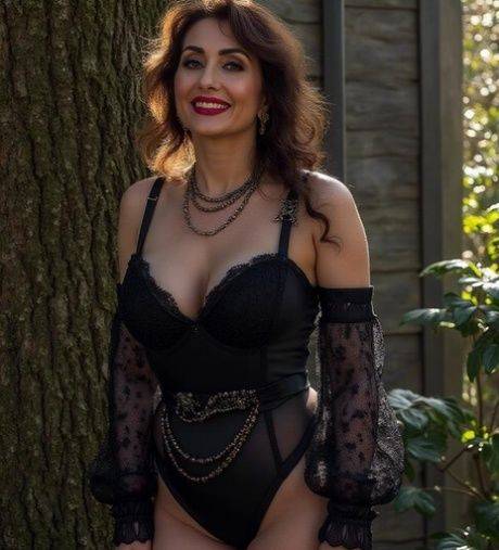 AI generated woman poses in sexy lingerie during outdoor action - #10