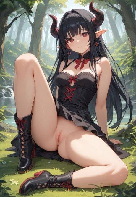 Devilish Hentai babe Theresa exposes her medium tits & round ass in the forest - #6