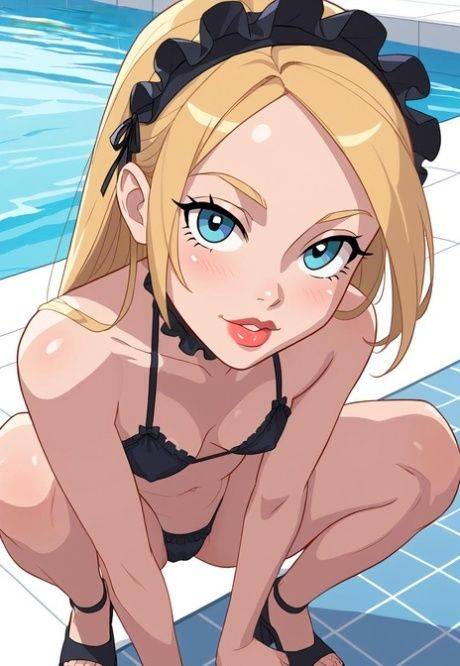 AI generated hentai character receives an internal cumshot during poolside sex - #1
