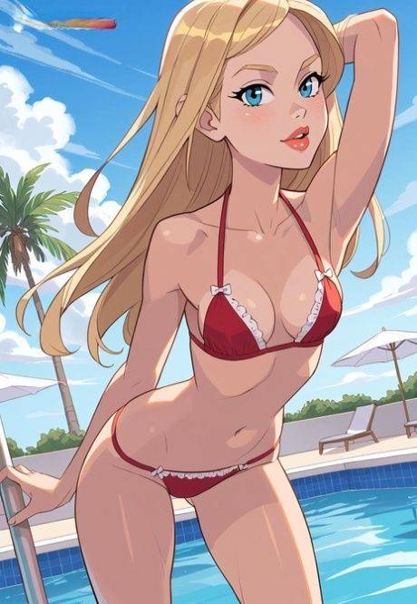 AI generated hentai character receives an internal cumshot during poolside sex - #6
