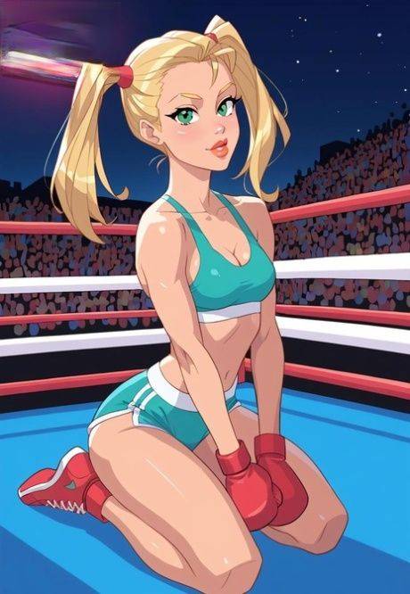 Blonde Hentai boxer with pigtails shows her teen tits and sexy ass too - #2