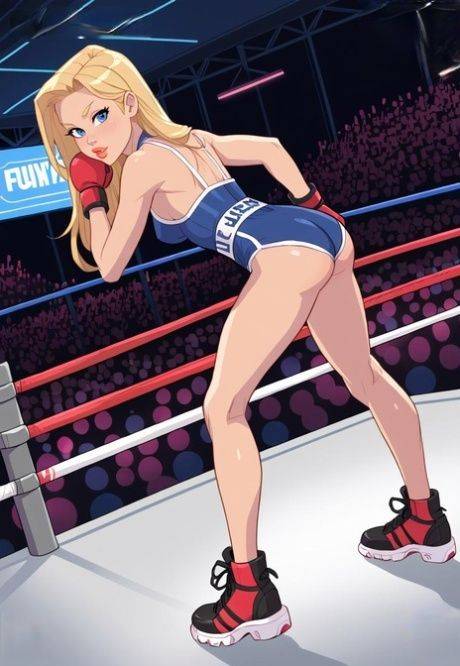 AI generated cartoon girl poses nude in a boxing ring with a live audience - #3