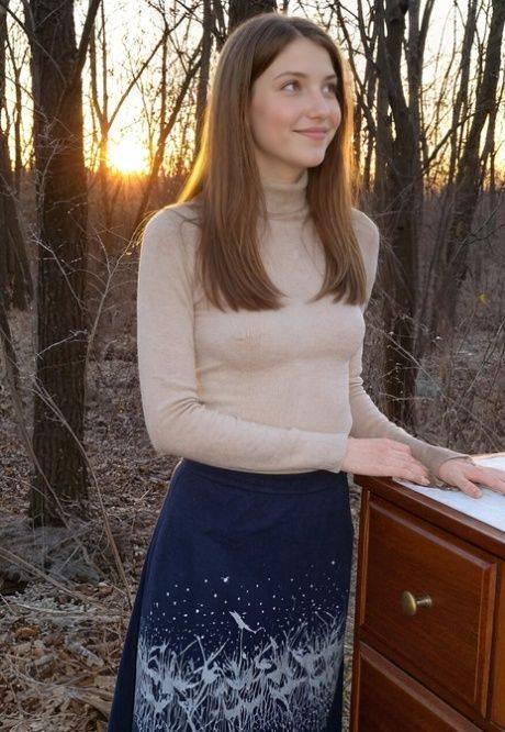 Sweet AI generated teen flashes in the woods during a solo performance - #9