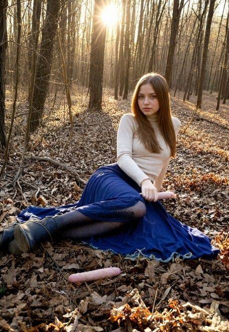 Sweet AI generated teen flashes in the woods during a solo performance - #19