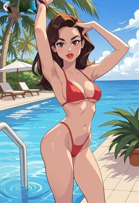 Pretty Hentai model does anal while showing off her big ass by a pool - #5
