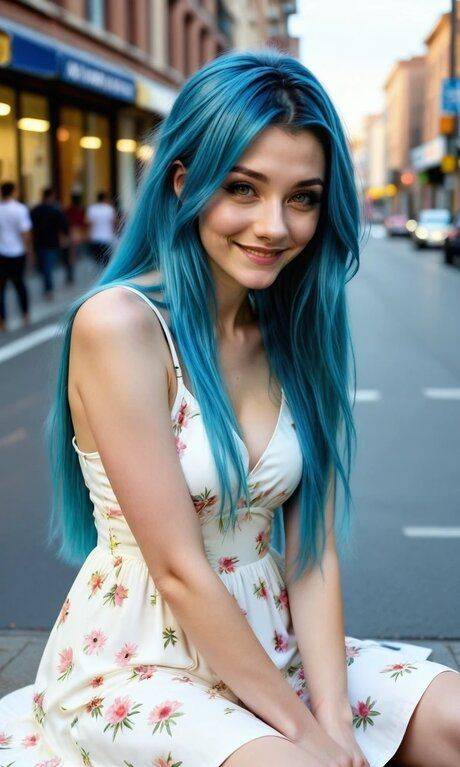 AI generated girl with blue hair has sex on a city street in the nude - #2