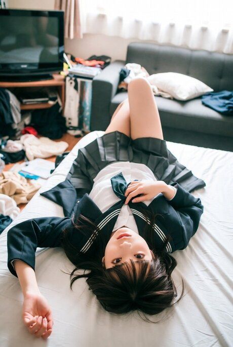 Japanese schoolgirl gets totally naked while changing her clothing - #1
