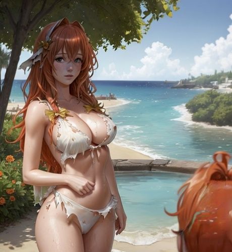 Redheaded AI generated babe Redols flaunts her grand big boobs outdoors - #13