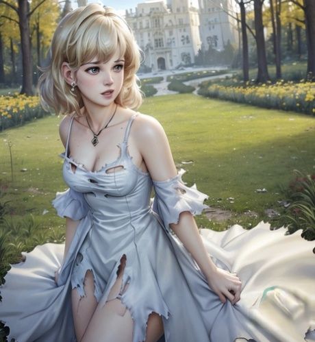 Pretty AI generated blonde babe Carins shows her amazing tits outdoors - #5