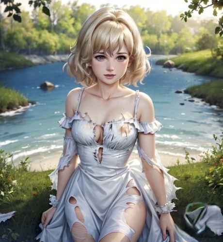 Pretty AI generated blonde babe Carins shows her amazing tits outdoors - #3
