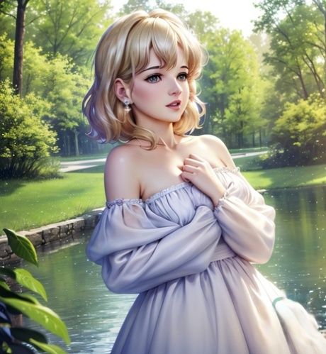 Pretty AI generated blonde babe Carins shows her amazing tits outdoors - #4