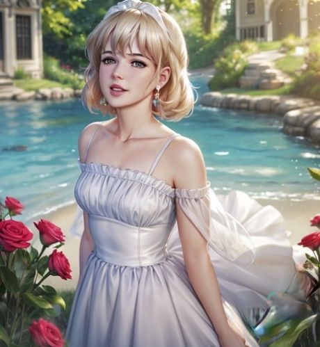 Pretty AI generated blonde babe Carins shows her amazing tits outdoors - #1
