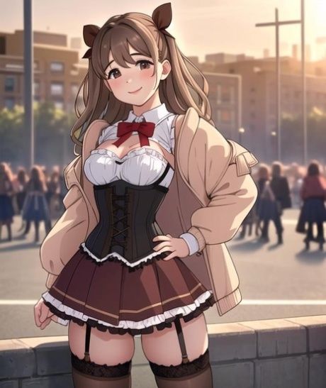 Little AI generated Hentai teen bares her big tits & fucks in public - #13