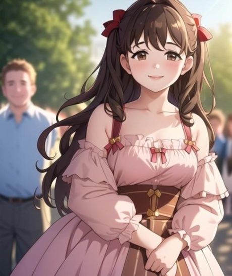Little AI generated Hentai teen bares her big tits & fucks in public - #12