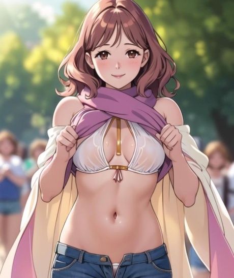 Busty AI generated anime slut posing and riding a toy in public - #6