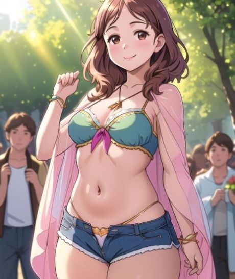 Busty AI generated anime slut posing and riding a toy in public - #13
