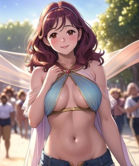 Busty AI generated anime slut posing and riding a toy in public - #3