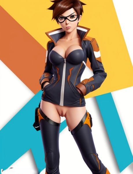 AI generated Hentai babe Tracer shows her big tits & her bald pussy - #6