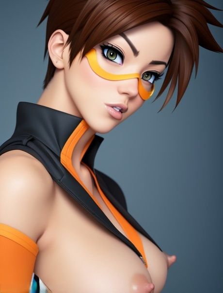 AI generated Hentai babe Tracer shows her big tits & her bald pussy - #3