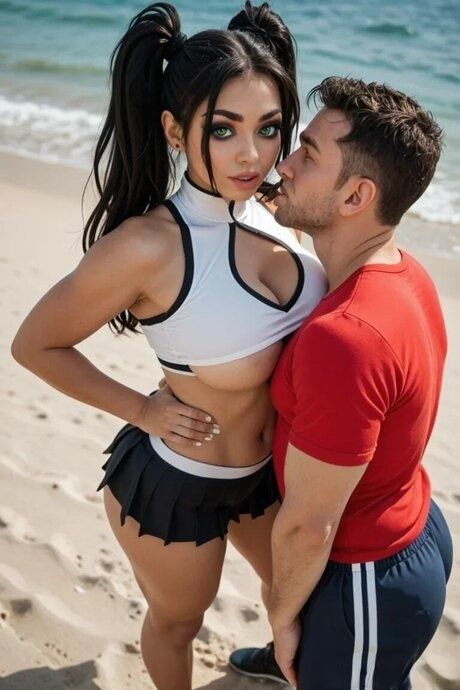 AI generated big tits babe with pigtails Candace gets black on the beach - #3