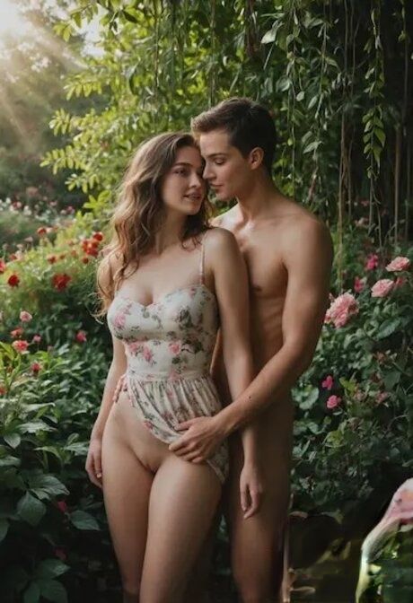 Pretty AI generated babe Brianna Young swallows a dick and poses in a garden - #6