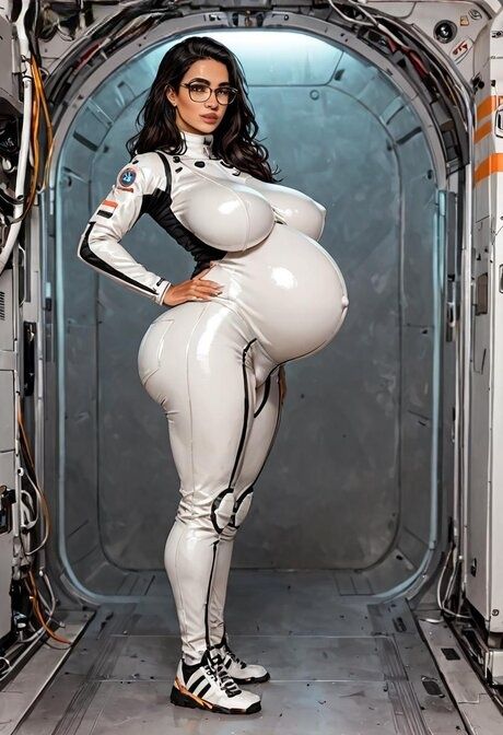 Solo model shows her huge belly and big tits while wearing glasses - #6