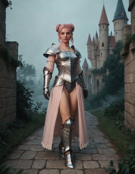 Slim AI generated teen with pink hair Pink gets pounded anally in her castle - #10