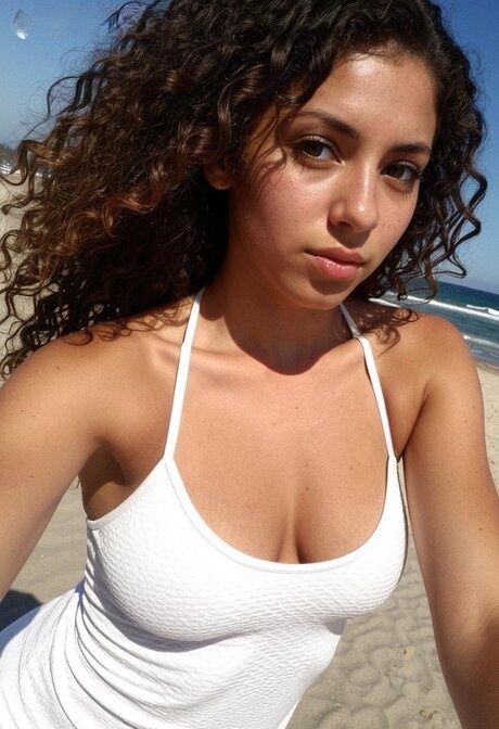 Solo girl with curly hair takes selfies while wearing bikinis and bare naked - #9
