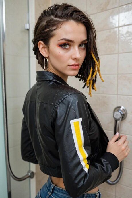 Skinny girl with dyed dreads has sex with a large black cock in a bathroom - #4