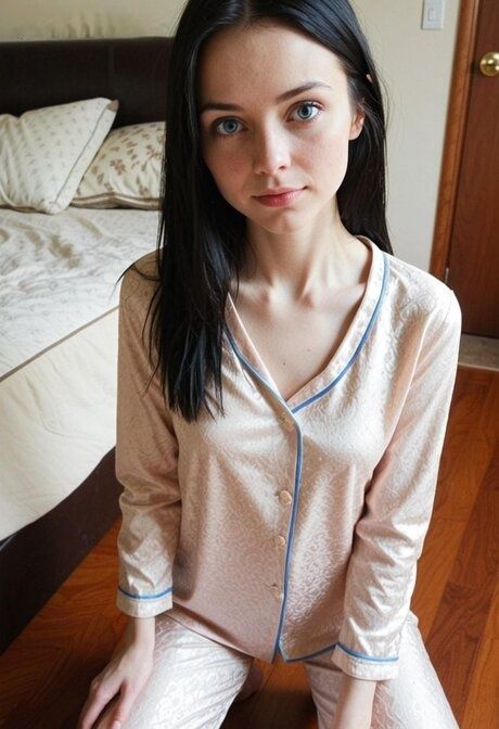 Nice teen with striking eyes exposes tiny tits in a bedroom setting - #2