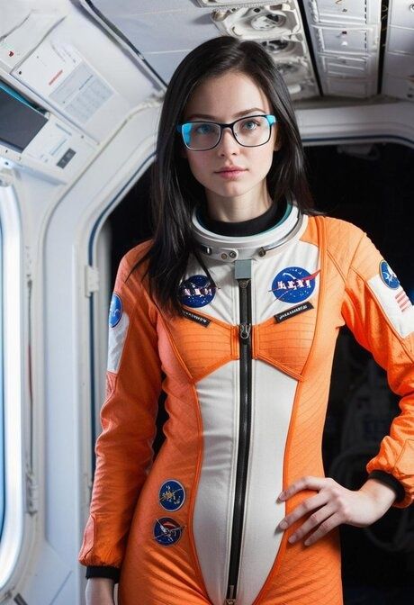 In the spaceship, topless girl removes her spacesuit and puts on a bikini - #10