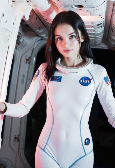 In the spaceship, topless girl removes her spacesuit and puts on a bikini - #3